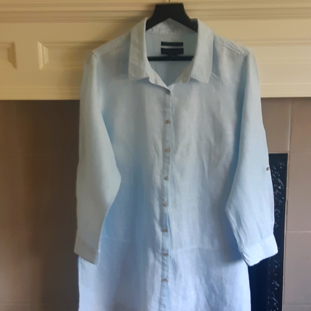 Light Blue Button-Up Linen Shirt